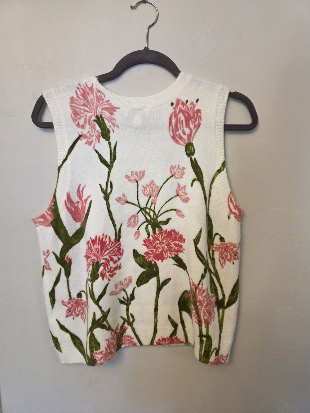 CeCe White Floral Knit Tank with Pink Blooms - Picture 3 of 3
